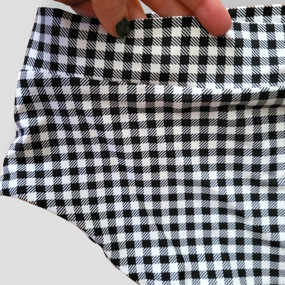 ZAFUL Mix & Match Gingham Plaid High Waist Tie Front Bikini Black & Green - Picture 7 of 10